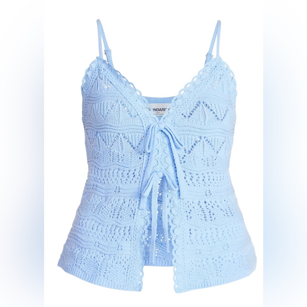 No Boundaries Sky Blue Tie Front Pointelle Crochet Knit Cami‎ Tank Top XXL NWT